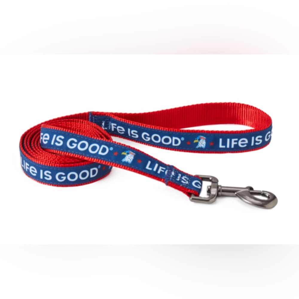 NEW Life is Good Patriotic Eagle Ribbon Overlay Dog Leash, Blue/Red, Sz L/XL
